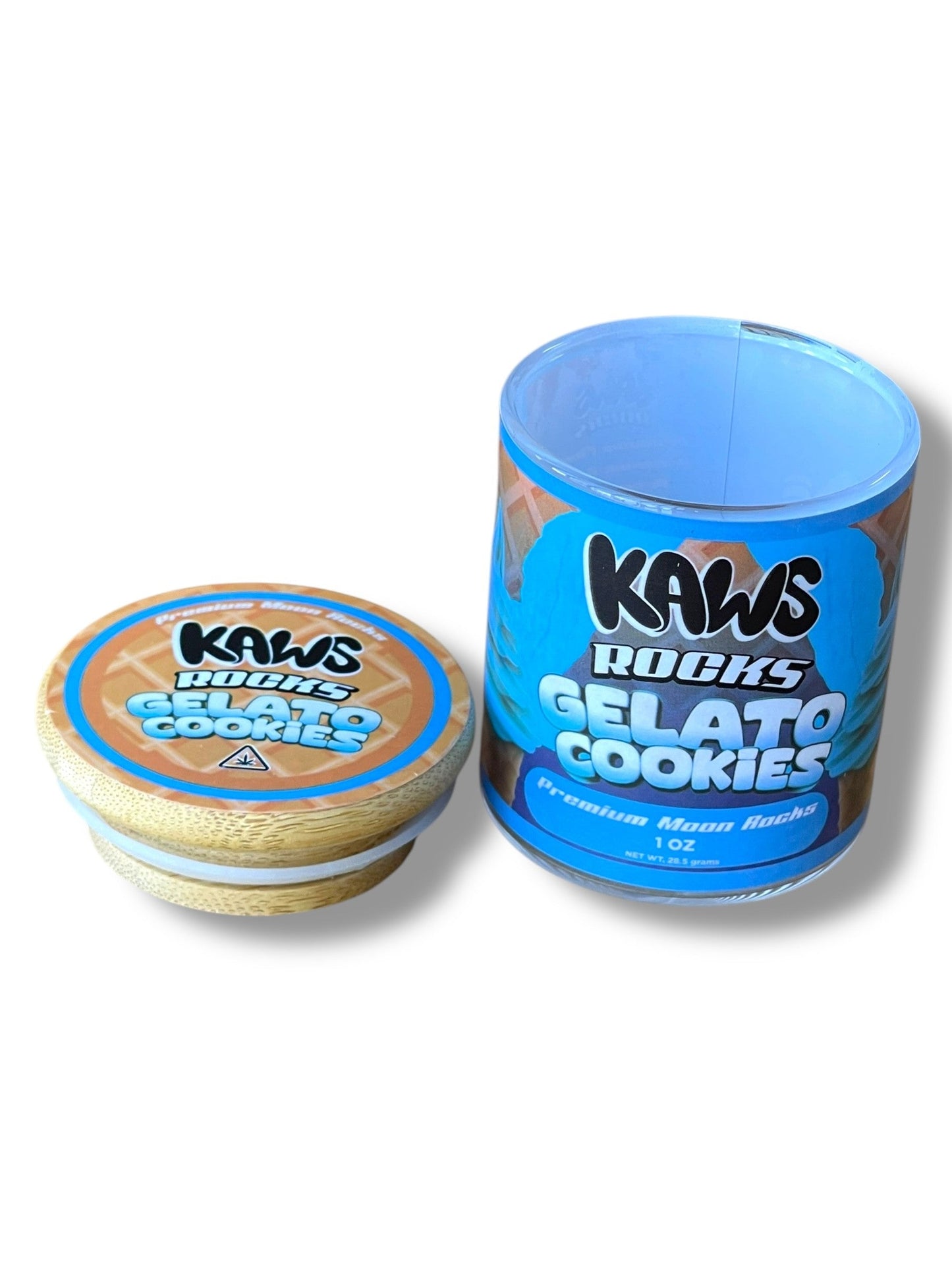 Kawz Moon Rocks Gelato Edition 1oz Glass Jars - Varity Pack 16 Strains in box Empty Jars
