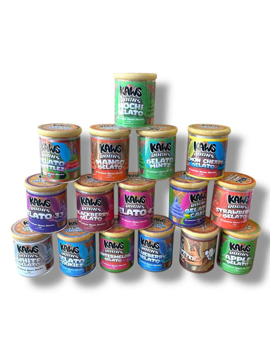 Kawz Moon Rocks Gelato Edition 1oz Glass Jars - Varity Pack 16 Strains in box Empty Jars - Black Unicorn Hub
