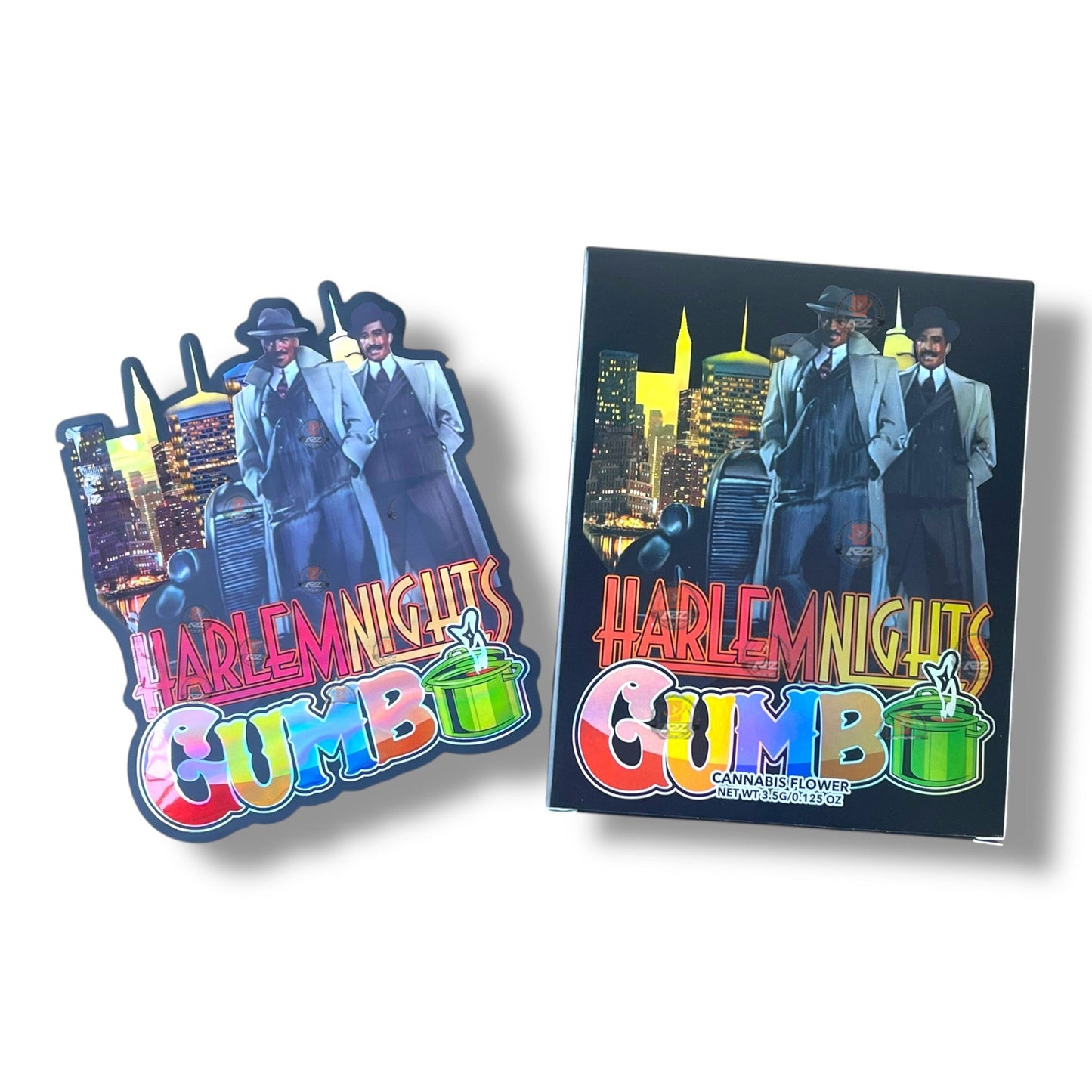 Harlem Nights Gumbo Mylar Bags with Boxes 3.5g Box Packaging