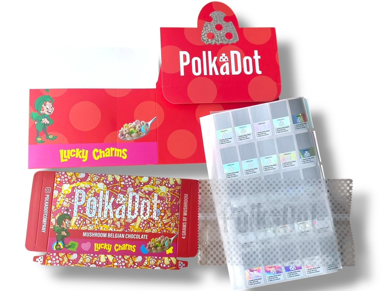Polkadot Packaging Lucky Charms (Master Box Included) Empty Packaging (50 Count)