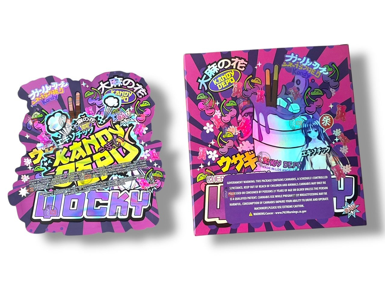Wocky Kandy Depo Mylar Bags with Boxes 3.5g Box Packaging Holographic