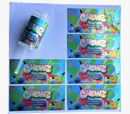 Push Pop Chewz Blue Raspberry Watermelon 3.5g Container Holographic sticker Ring Pop