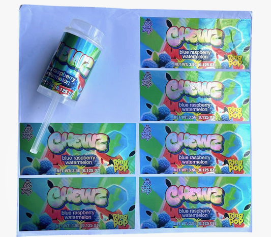 Push Pop Chewz Blue Raspberry Watermelon 3.5g Container Holographic sticker Ring Pop