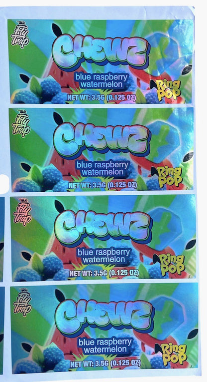 Push Pop Chewz Blue Raspberry Watermelon 3.5g Container Holographic sticker Ring Pop