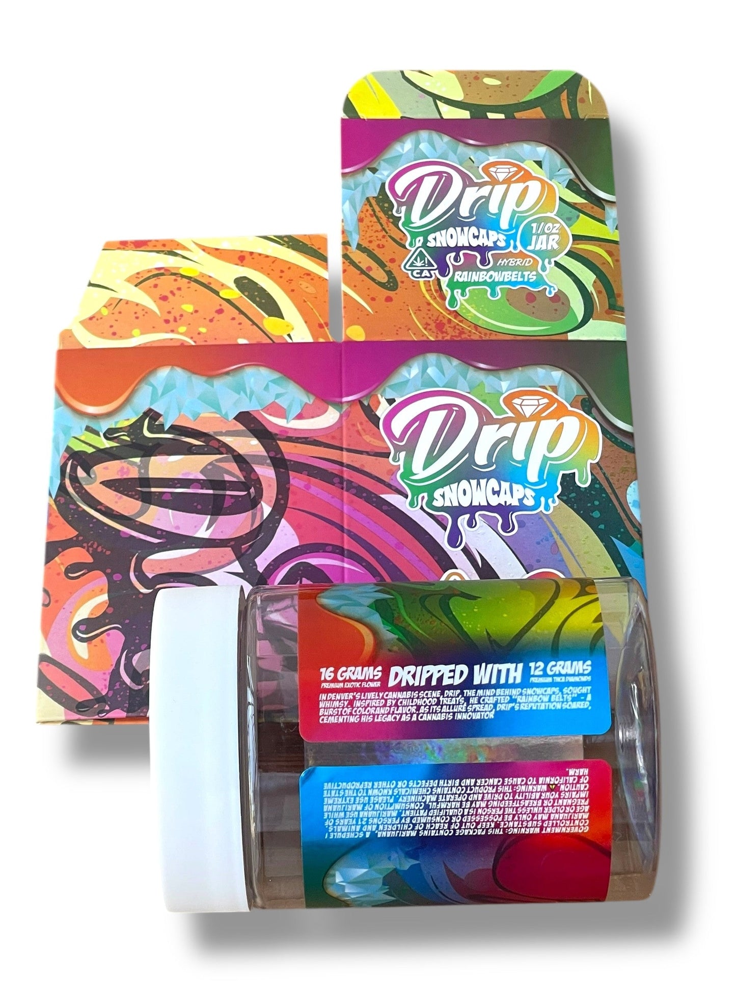 Drip Snowcaps  16-1oz Plastic Jars - Varity Pack 16 Flavors in box 1 pound with outer box Empty Jars