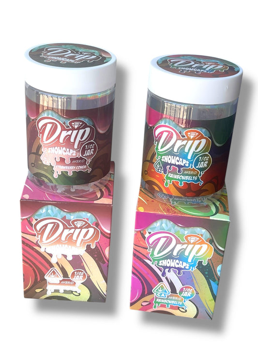 Drip Snowcaps 16-1oz Plastic Jars - Varity Pack 16 Flavors in box 1 pound with outer box Empty Jars