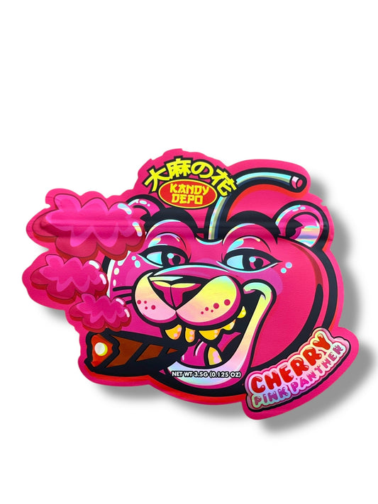 Kandy Depo Cherry Pink Panther Mylar Bag 3.5g shape bag