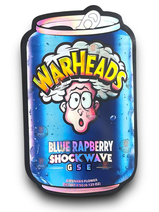 Warheads Blue Raspberry Shock Wave GSE Mylar Bags 3.5g Holographic