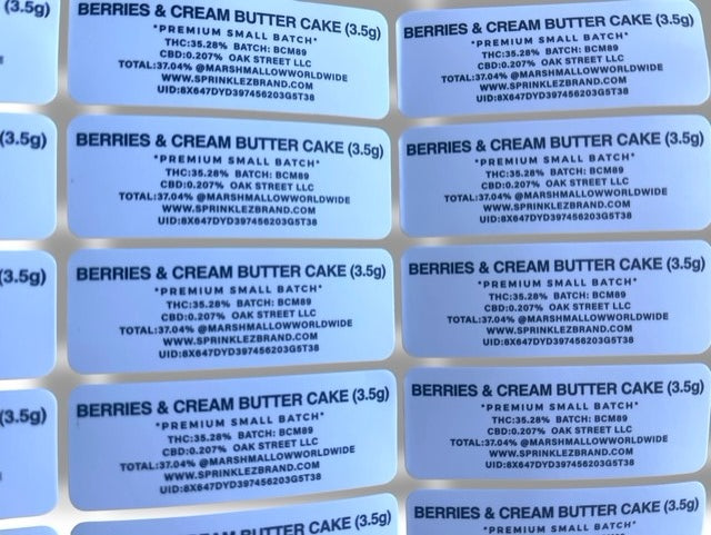 Sprinklez Berries & Cream Butte Cake 3.5G Mylar Bags -With stickers and label