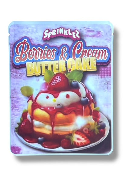 Sprinklez Berries & Cream Butte Cake 3.5G Mylar Bags -With stickers and label