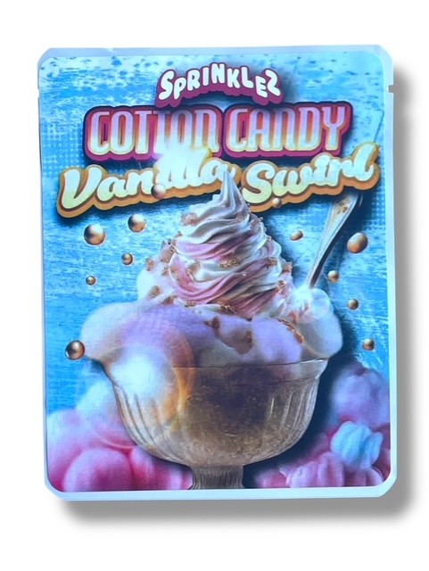 Sprinklez Cotton Candy Vanilla Swirl 3.5G Mylar Bags -With stickers and label