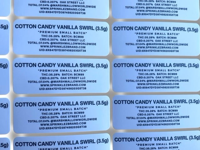 Sprinklez Cotton Candy Vanilla Swirl 3.5G Mylar Bags -With stickers and label
