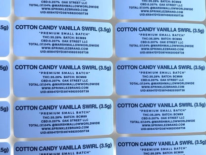 Sprinklez Cotton Candy Vanilla Swirl 3.5G Mylar Bags -With stickers and label