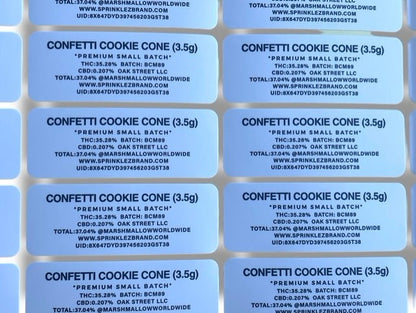 Sprinklez Confetti Cookie Cone 3.5G Mylar Bags -With stickers and label