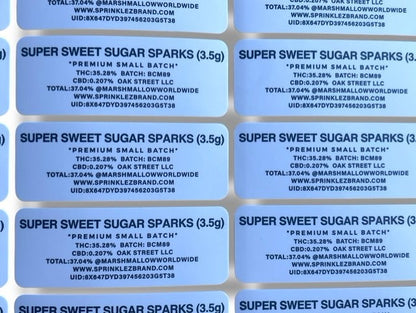 Sprinklez Super Sweet Sugar Sparks 3.5G Mylar Bags -With stickers and label