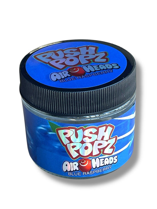 Push Pop Air heads Blue Raspberry 3.5g Glass Jars with Holographic Stickers
