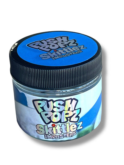 Push Pop Skittlez Imposter 3.5g Glass Jars with Holographic Stickers