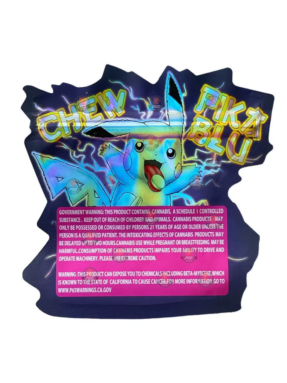 Pika Chew Blu 3.5g Mylar Bag Cut Out-Holographic Blue - Black Unicorn Hub