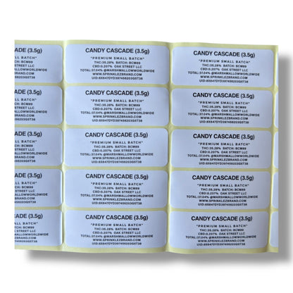 Sprinklez Candy Cascade 3.5G Mylar Bags -With stickers and label