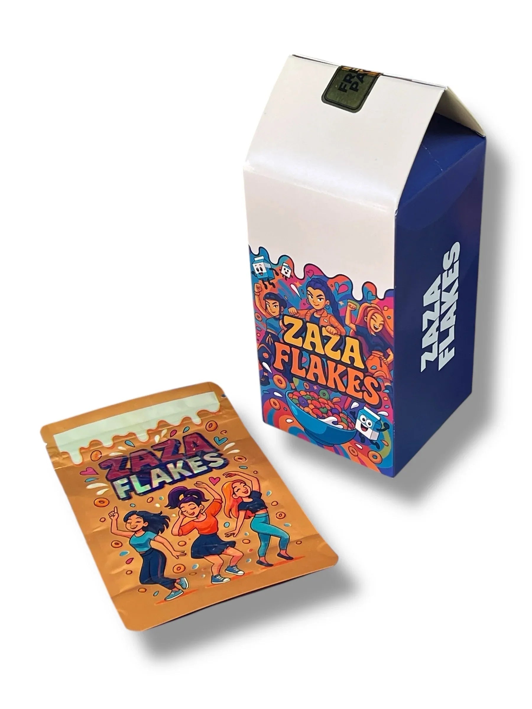 Zaza Flakes Mylar Bags with Milk Boxes 3.5g Box Packaging - Black Unicorn Hub