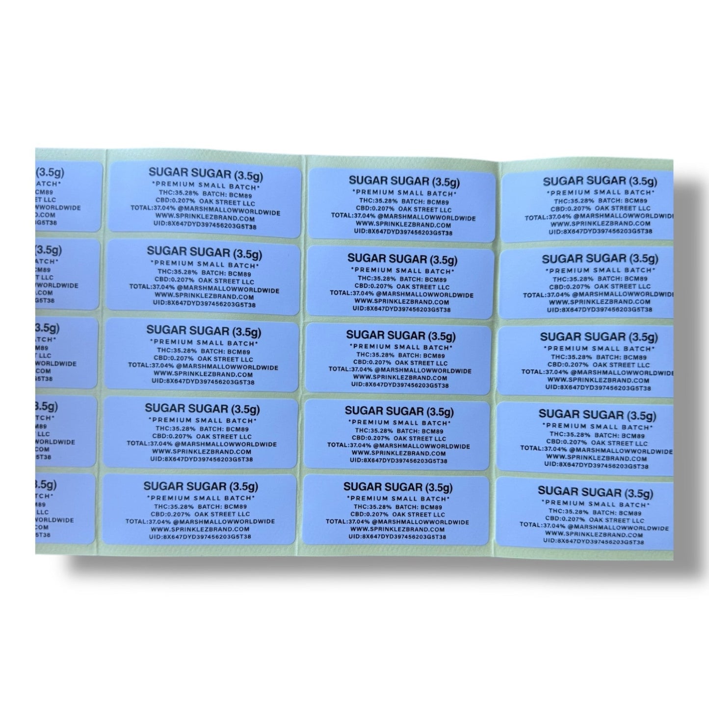 Sprinklez Sugar Marshmallow 3.5G Mylar Bags -With stickers and label