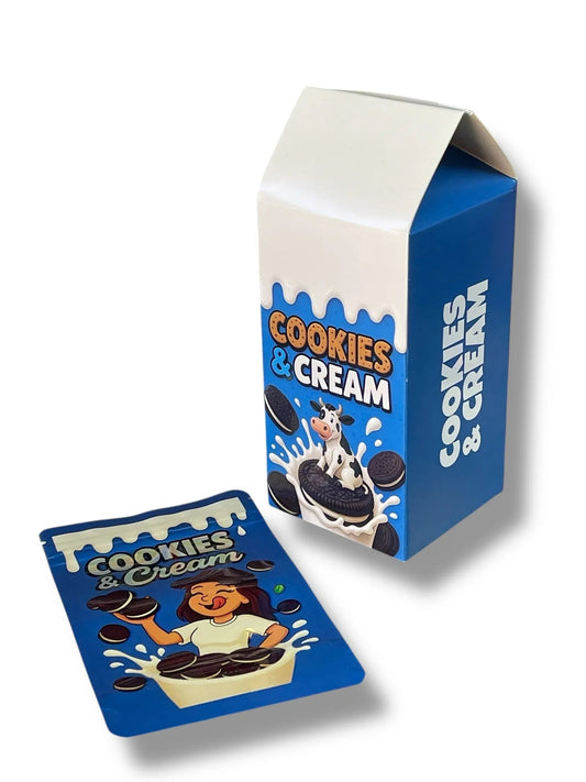 Cookies & Cream Mylar Bags with Milk Boxes 3.5g Box Packaging - Black Unicorn Hub