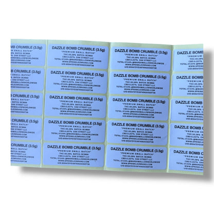 Sprinklez Dazzle Bomb Crumble 3.5G Mylar Bags -With stickers and label