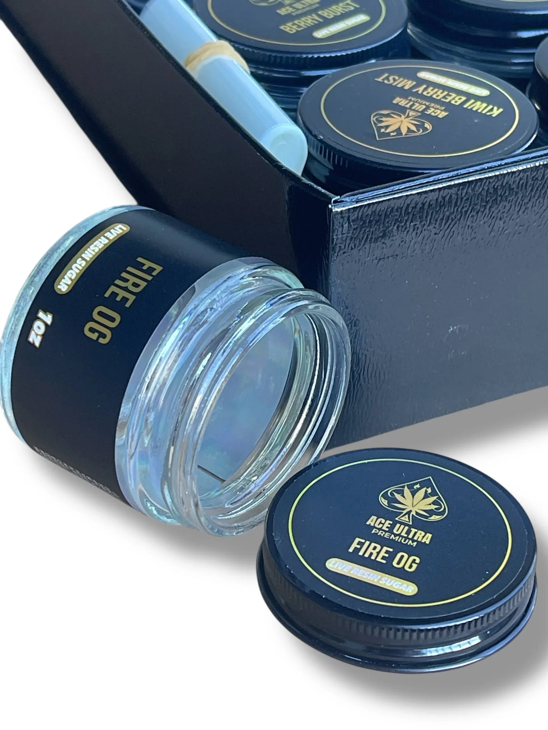 Black Ace Ultra Premium 1oz Glass Jars - Varity Pack 16 Strains in box Empty Jars - Black Unicorn Hub