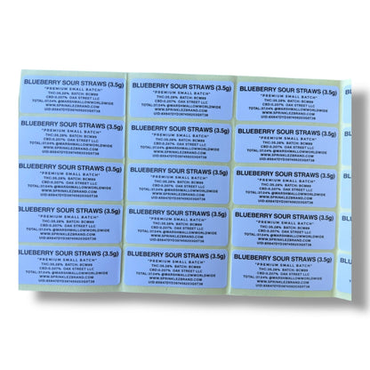 Sprinklez Blueberry Sour Straws 3.5G Mylar Bags -With stickers and label