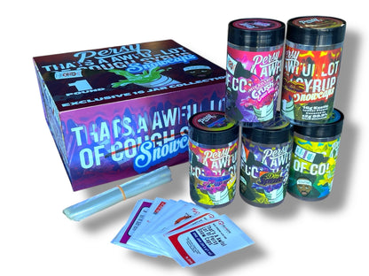 Persy Snowcaps Cough Syrup 16-1oz Plastic Jars - Varity Pack 16 Flavors in box 1 pound Empty Jars