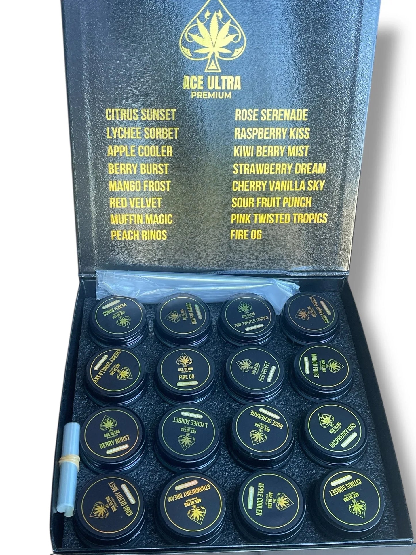 Black Ace Ultra Premium 1oz Glass Jars - Varity Pack 16 Strains in box Empty Jars - Black Unicorn Hub