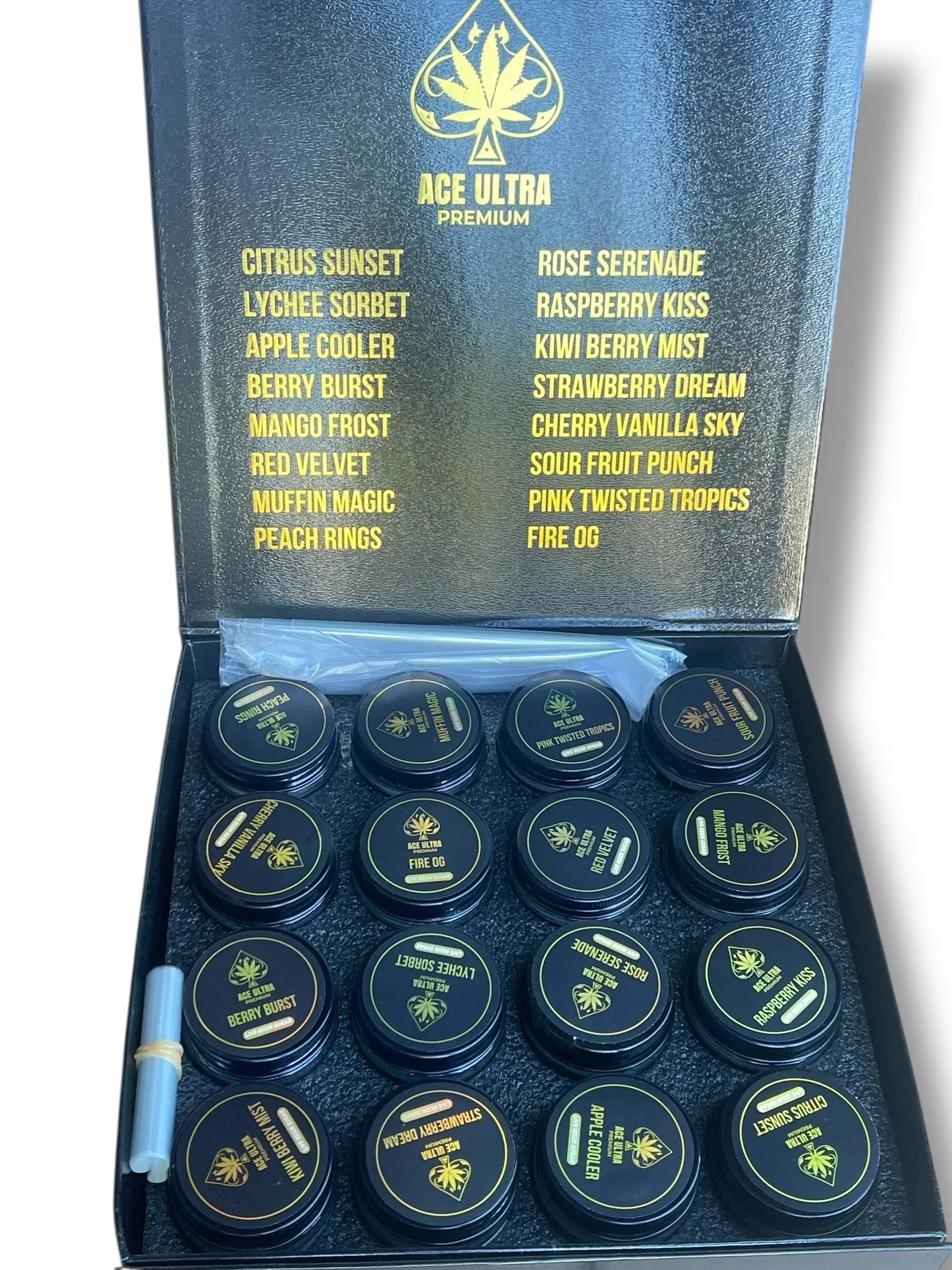 Black Ace Ultra Premium 1oz Glass Jars - Varity Pack 16 Strains in box Empty Jars - Black Unicorn Hub