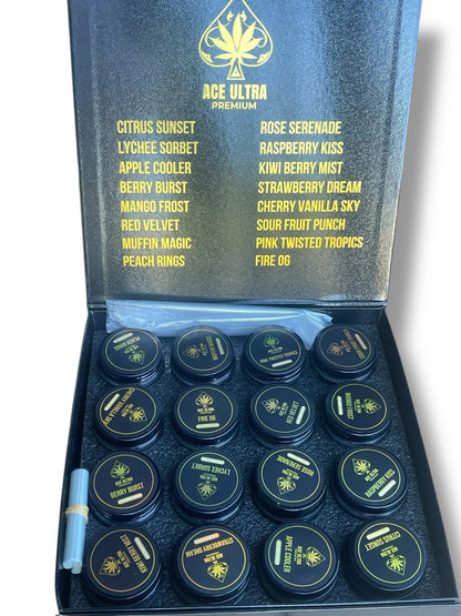 Black Ace Ultra Premium 1oz Glass Jars - Varity Pack 16 Strains in box Empty Jars - Black Unicorn Hub