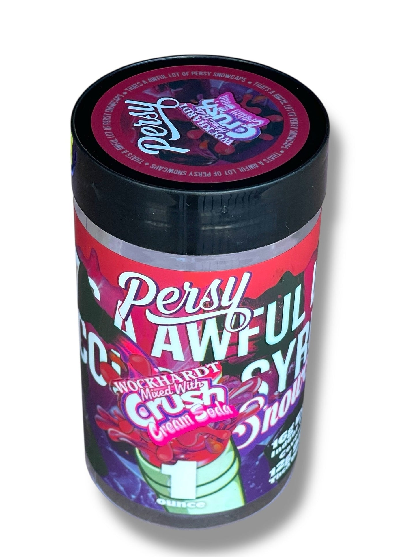 Persy Snowcaps Cough Syrup 16-1oz Plastic Jars - Varity Pack 16 Flavors in box 1 pound Empty Jars