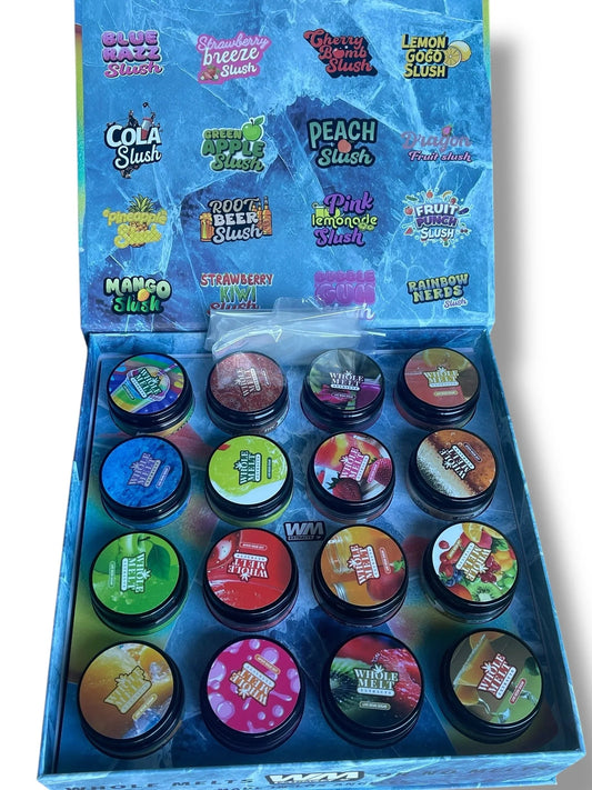 Whole Melt Slurpee Edition 1oz Glass Jars - Varity Pack 16 Strains in box Empty Jars - Black Unicorn Hub