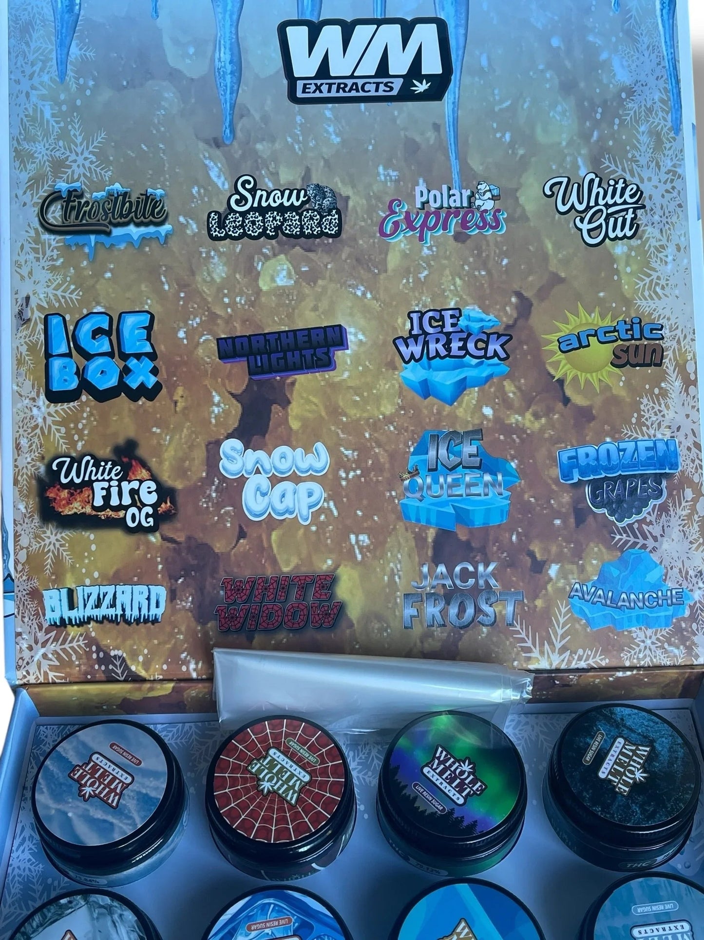 Whole Melt Winter Edition 1oz Glass Jars - Varity Pack 16 Strains in box Empty Jars - Black Unicorn Hub