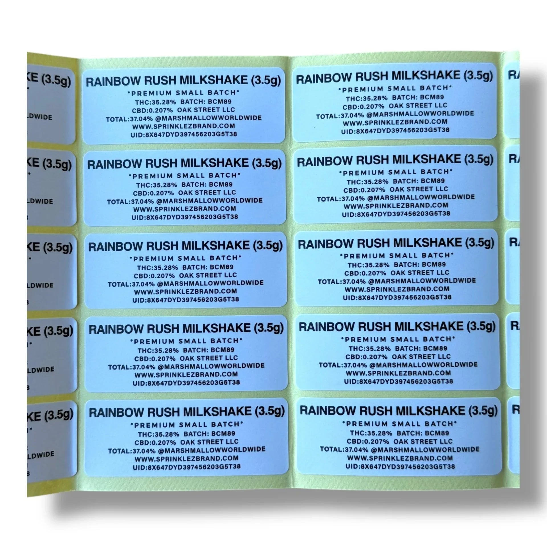 Sprinklez Rainbow Rush Milkshake 3.5G Mylar Bags -With stickers and label - Black Unicorn Hub