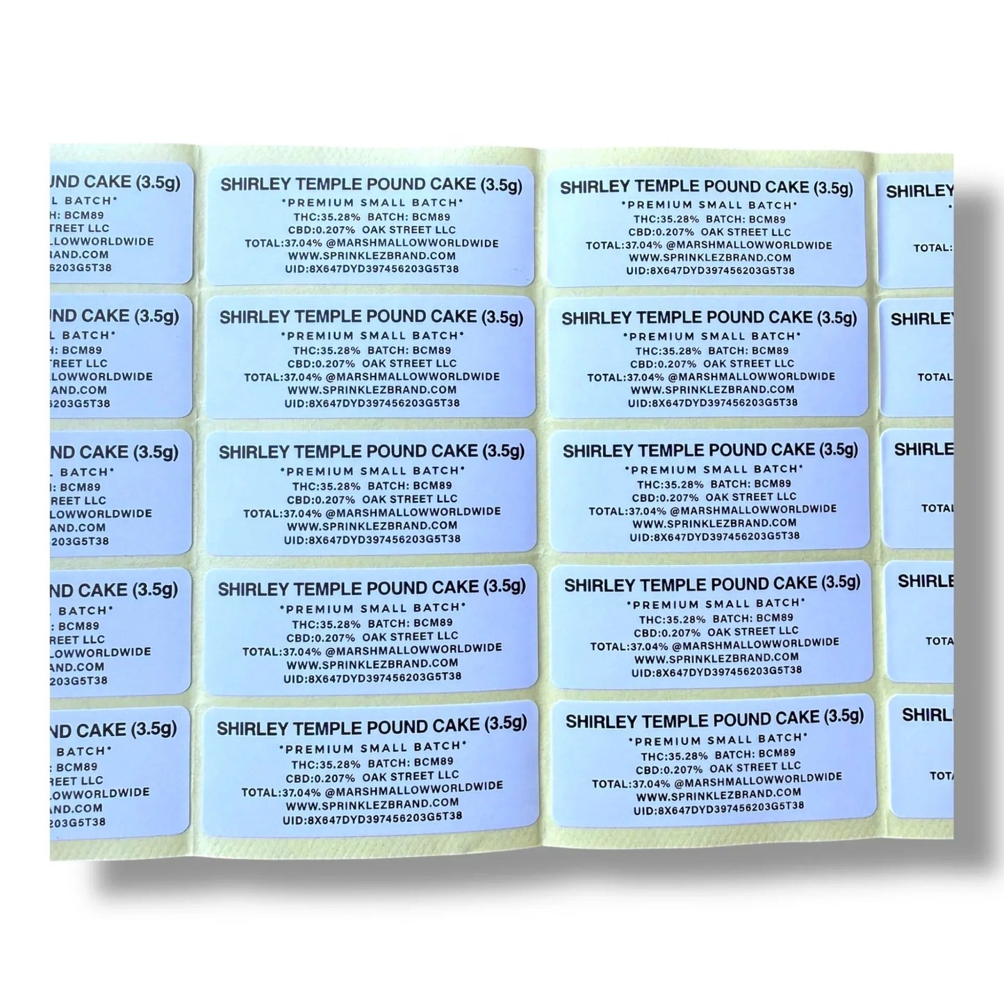 Sprinklez Shirely Temple Pound Cake 3.5G Mylar Bags -With stickers and label - Black Unicorn Hub