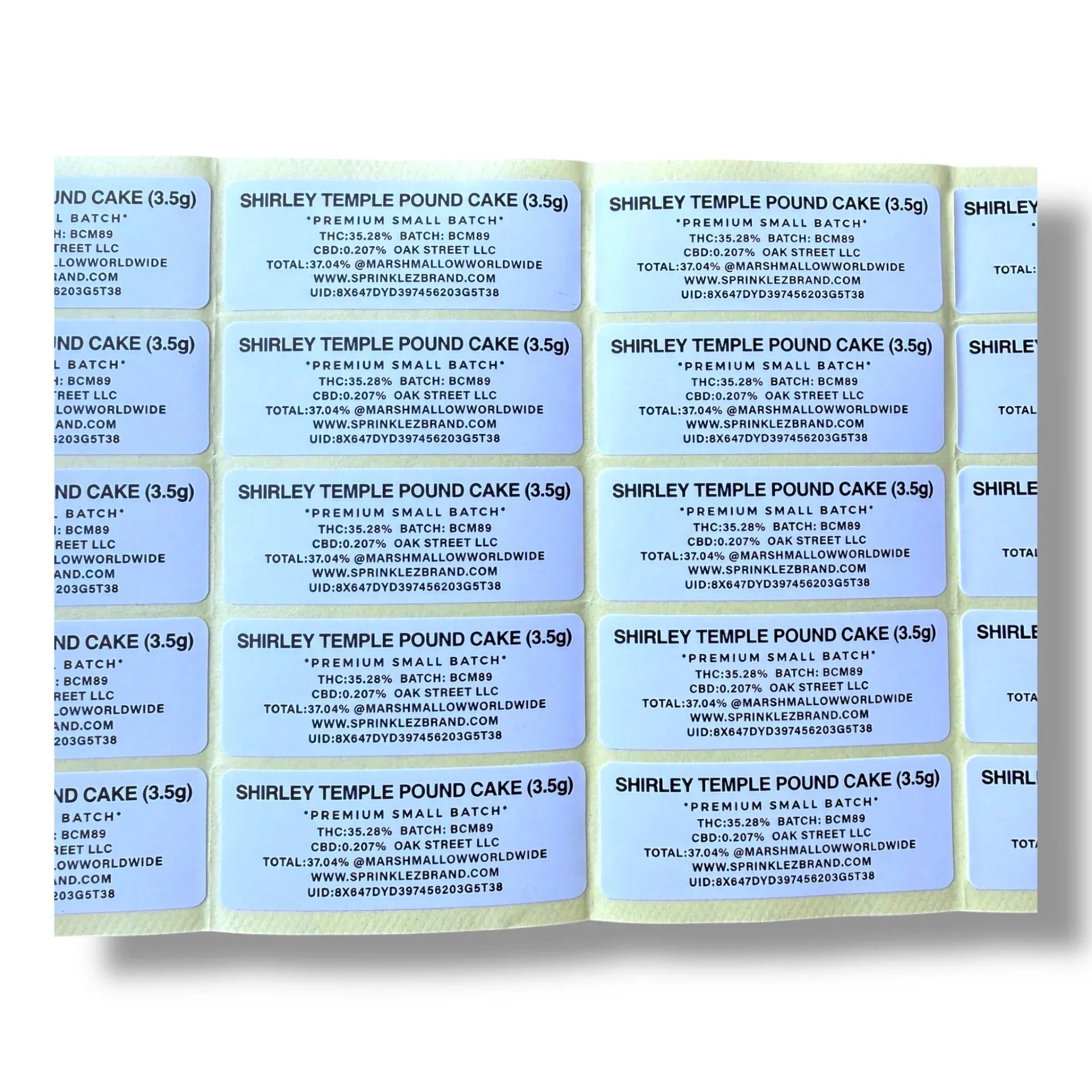 Sprinklez Shirely Temple Pound Cake 3.5G Mylar Bags -With stickers and label - Black Unicorn Hub