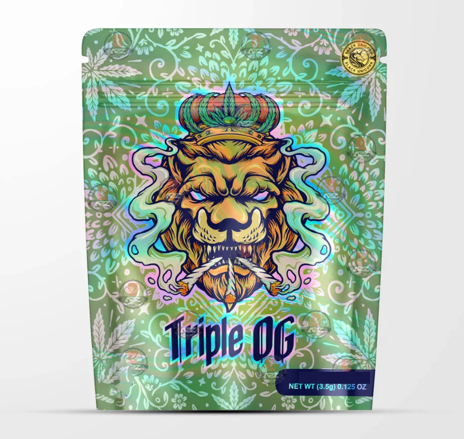 Tripple OG Holographic Mylar bag 3.5g - For Flower- Black Unicorn - Black Unicorn Hub