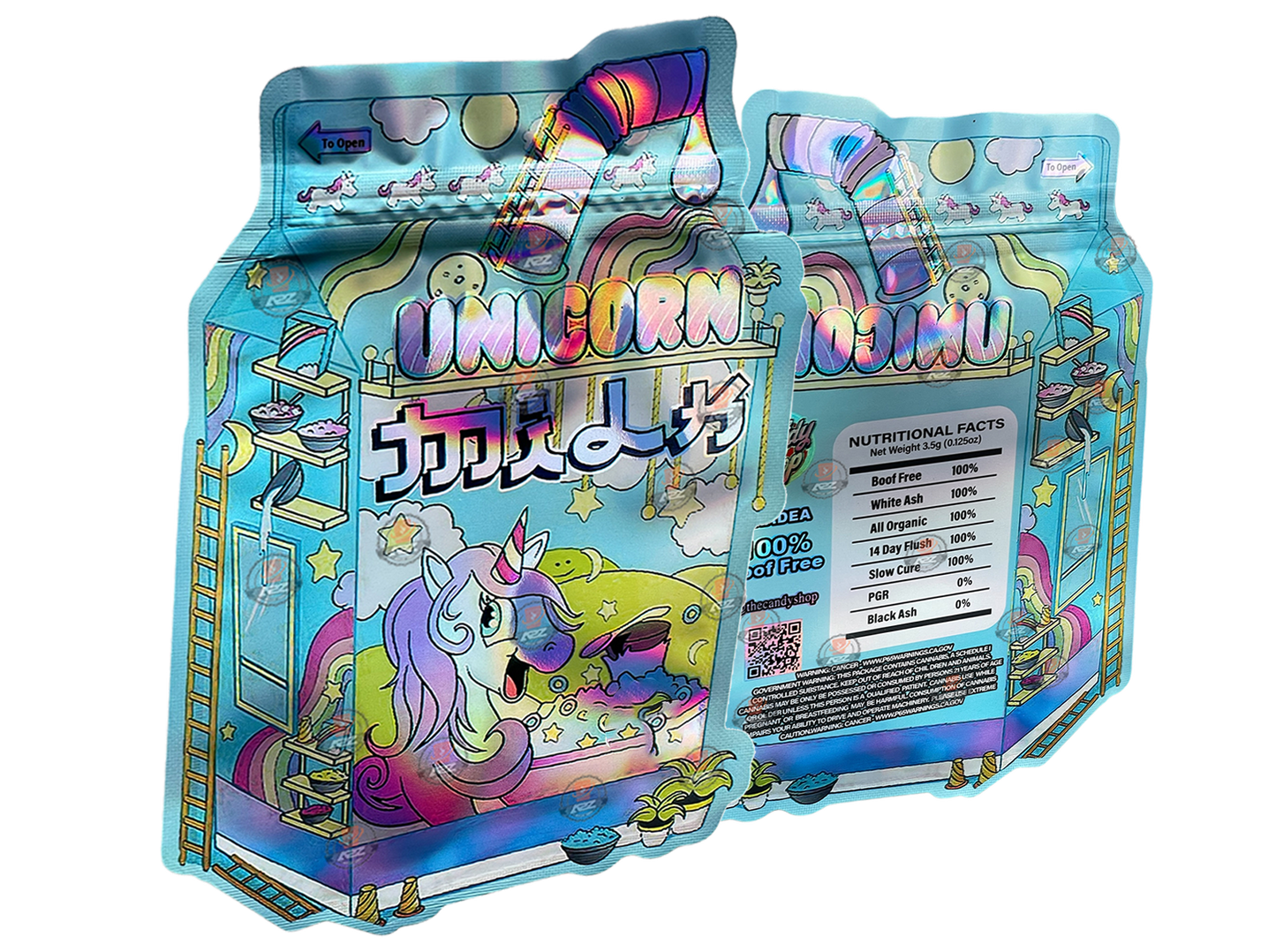 Unicorn Milk Mylar bag 3.5g cut out Empty Packaging- Holographic