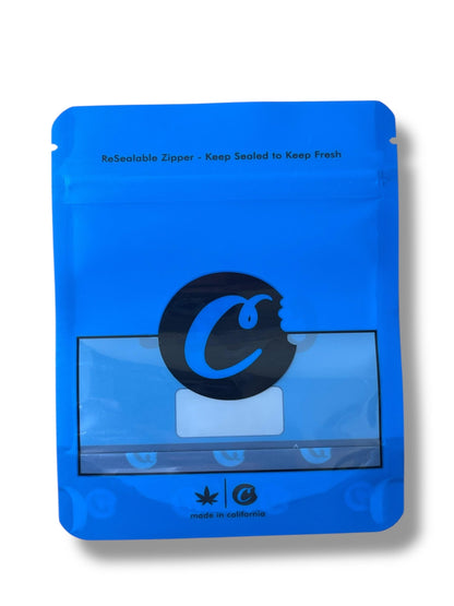 Cookies  Blue Window Mylar Bags 3.5 Grams Smell Proof Resealable Bags w/ Holographic Authenticity Stickers