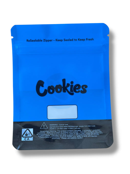Cookies  Blue Window Mylar Bags 3.5 Grams Smell Proof Resealable Bags w/ Holographic Authenticity Stickers