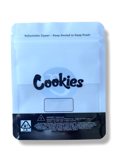 Cookies White with Window Mylar Bags 3.5 Grams Smell Proof Resealable Bags