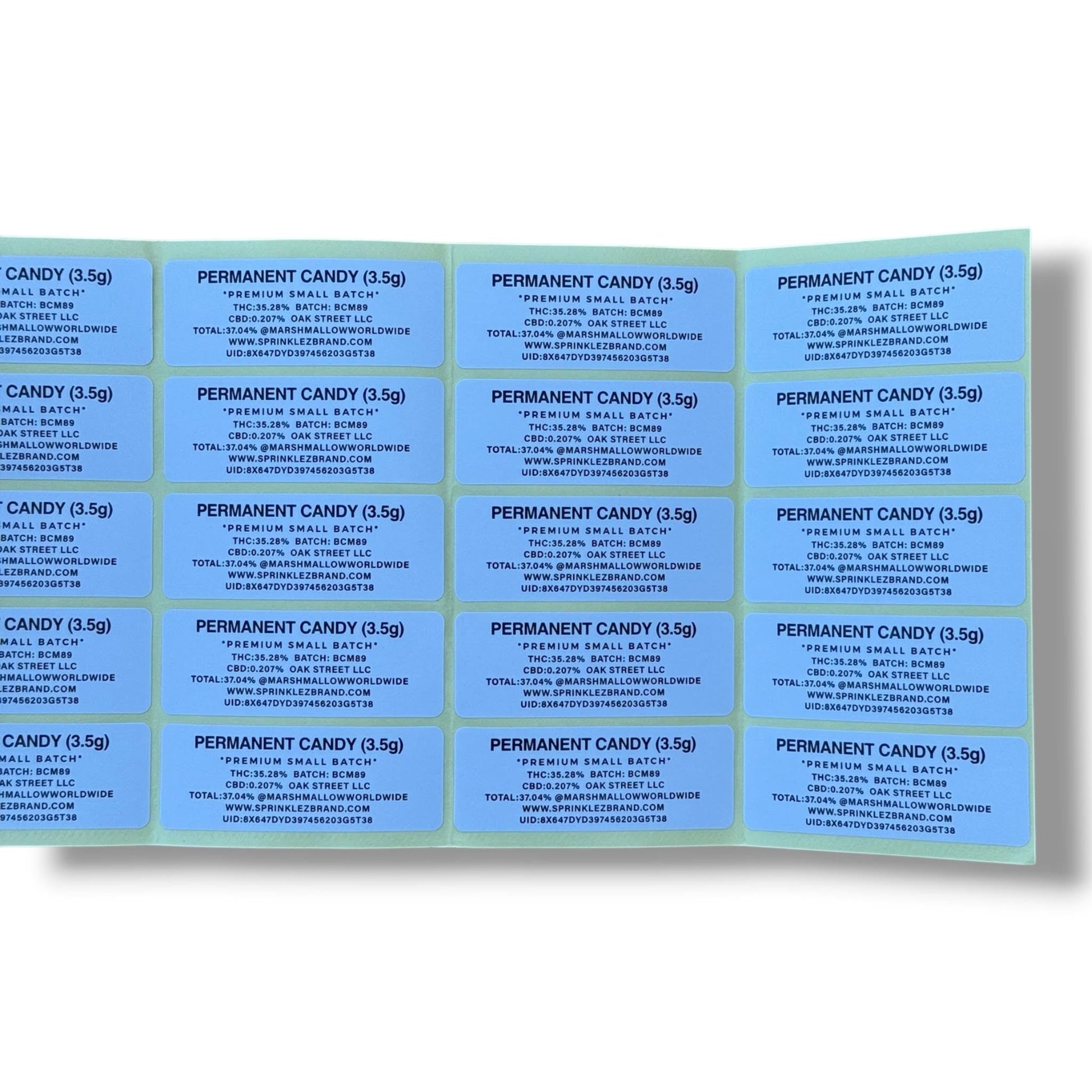 Sprinklez Zero Permanent Candy 3.5G Mylar sticker Bags -With stickers and label
