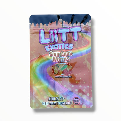 Liitt Exotics Sour Sour Aqua Worms 3.5g Mylar Bag 1000MG (Packaging Only)