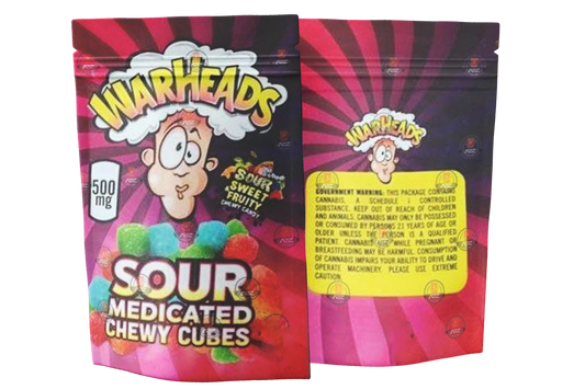 War Heads Sour Sweet Fruity 500mg Mylar bags packaging only
