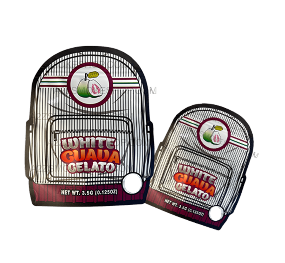 Backpack Boyz White Guava Gelato cut out Mylar zip lock bag 3.5G