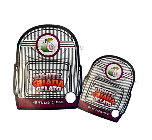 Backpack Boyz White Guava Gelato cut out Mylar zip lock bag 3.5G
