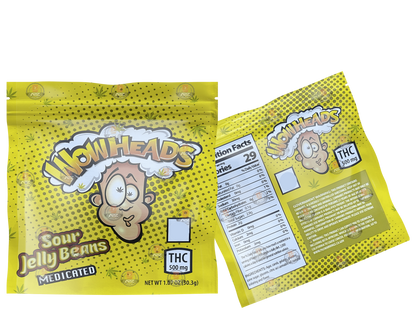 Wow Heads Sour Jelly Beans  500mg Mylar bags packaging only